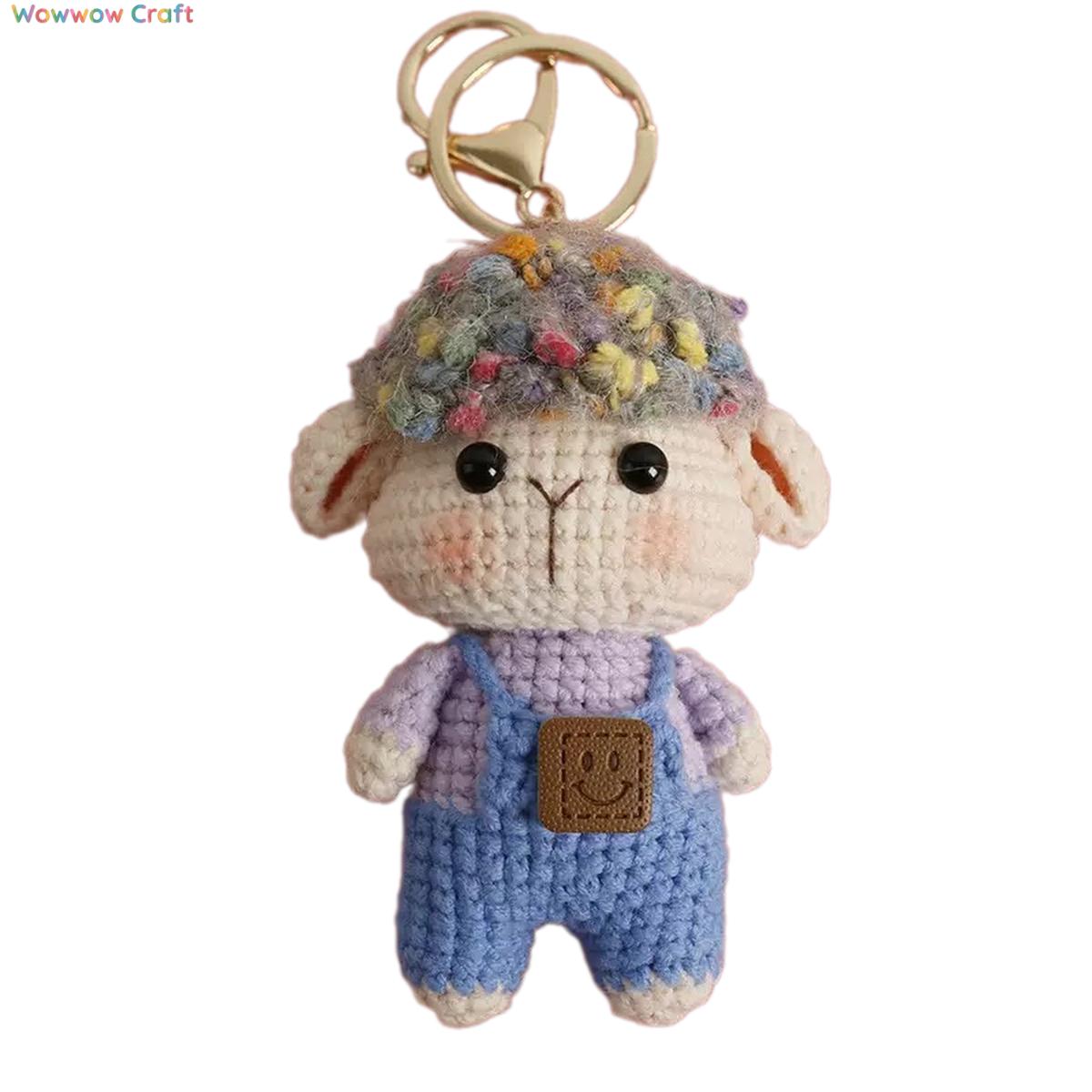 Pendants,Crochet Doll,Cute hand-crocheted curly-haired lamb doll - hand-crocheted pendant keychain